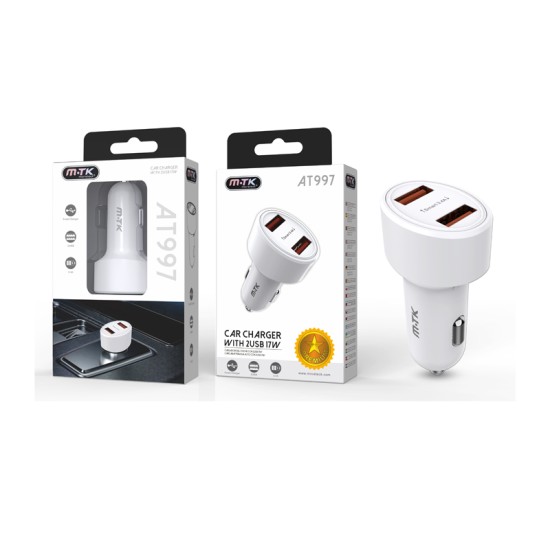 CARREGADOR DE CARRO INTELIGENTE COM 2 USB 17W MTK BRANCO